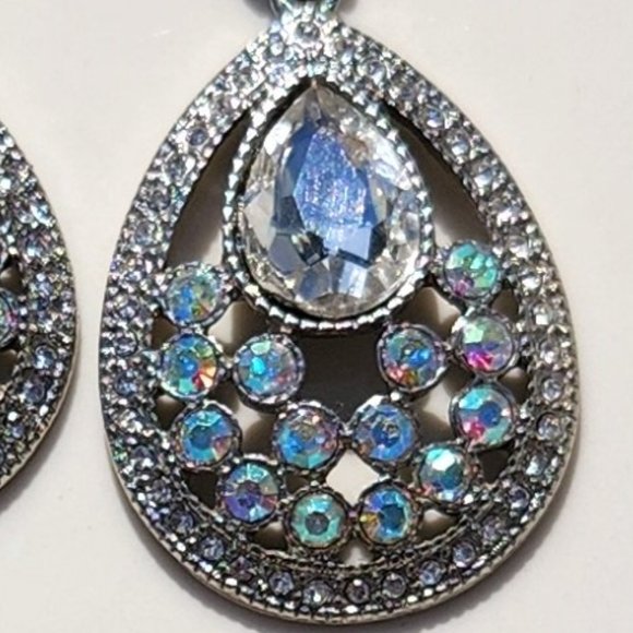 AB Irridescent Drop Earrings Teardrop Shape Post - Picture 5 of 8